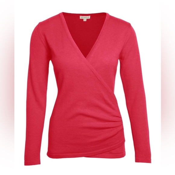 Women’s Magenta Wrap Top Merino Wool - Picture 2 of 4